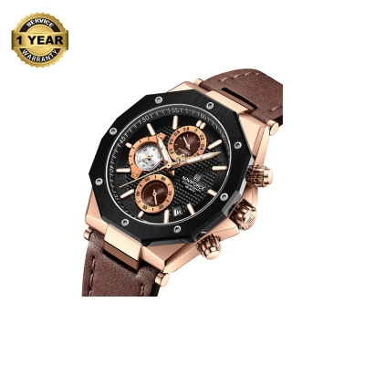 Picture of NAVIFORCE NF8028 Dark Brown PU Leather Chronograph Watch For Men - Black & Dark Brown