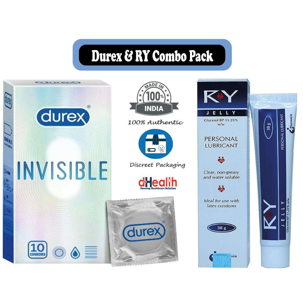 Picture of Durex INVISIBLE Condoms - 10 Pcs Pack (India) & RY Jelly, 30g Personal lubricant Combo