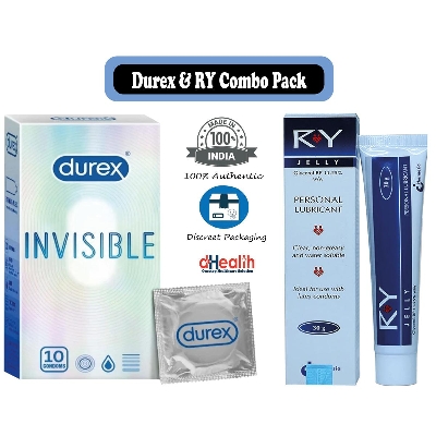 Picture of Durex INVISIBLE Condoms - 10 Pcs Pack (India) & RY Jelly, 30g Personal lubricant Combo