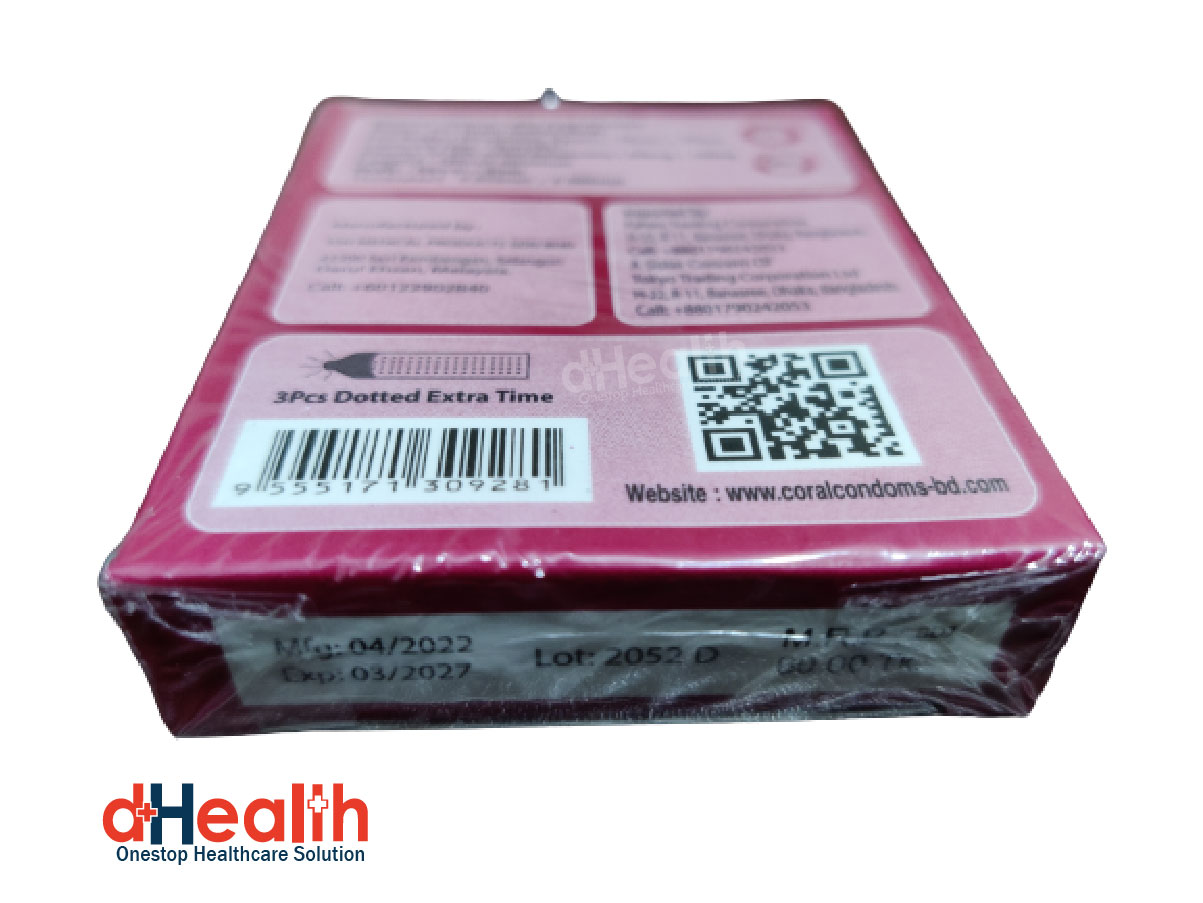 Picture of Coral Dotted Extra Time Condom 2's Combo Pack, 6 Pcs
