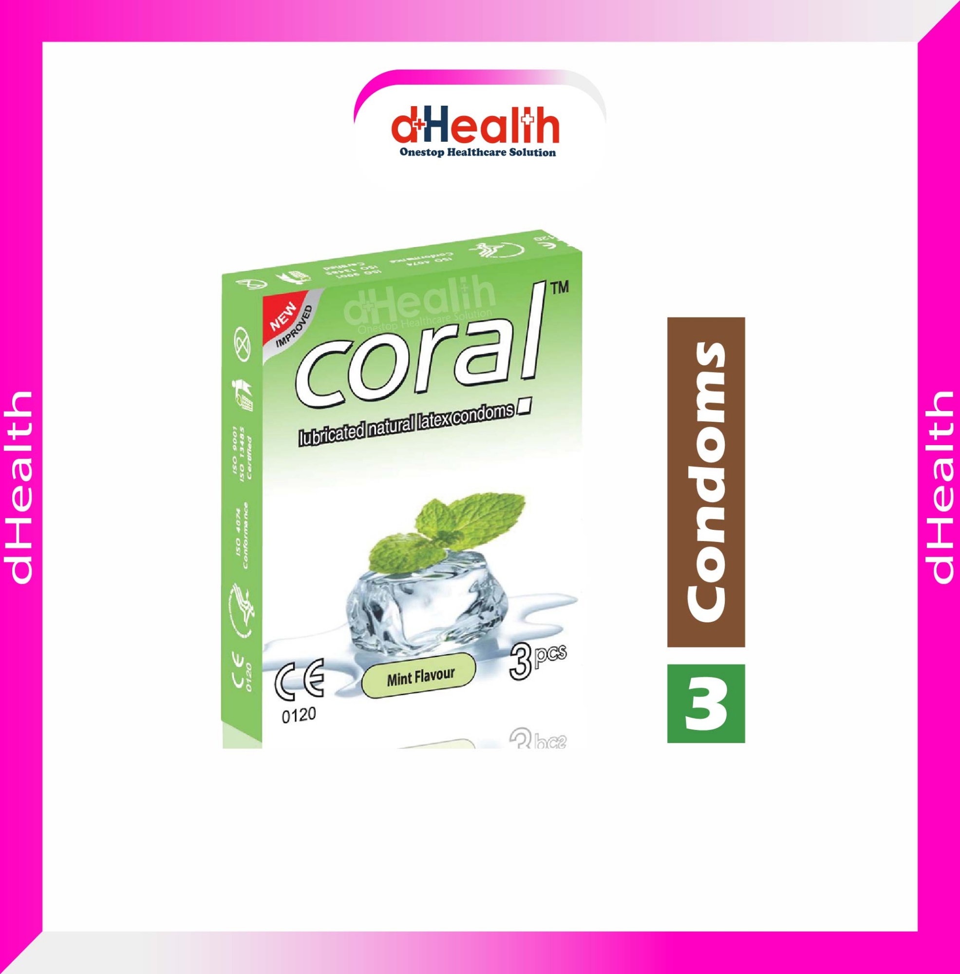 Picture of Coral mint flavor condom Condom Single Pack, 3 Pcs