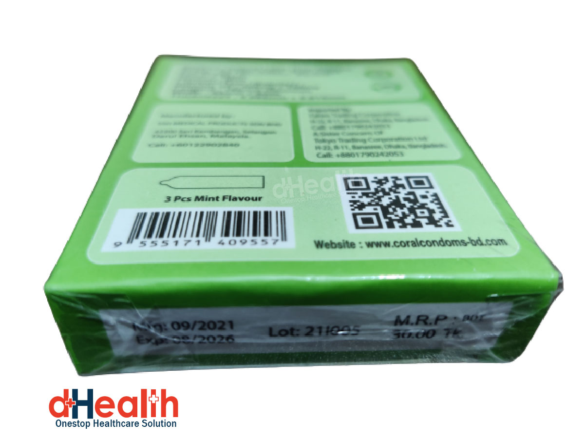 Picture of Coral mint flavor condom Condom Single Pack, 3 Pcs