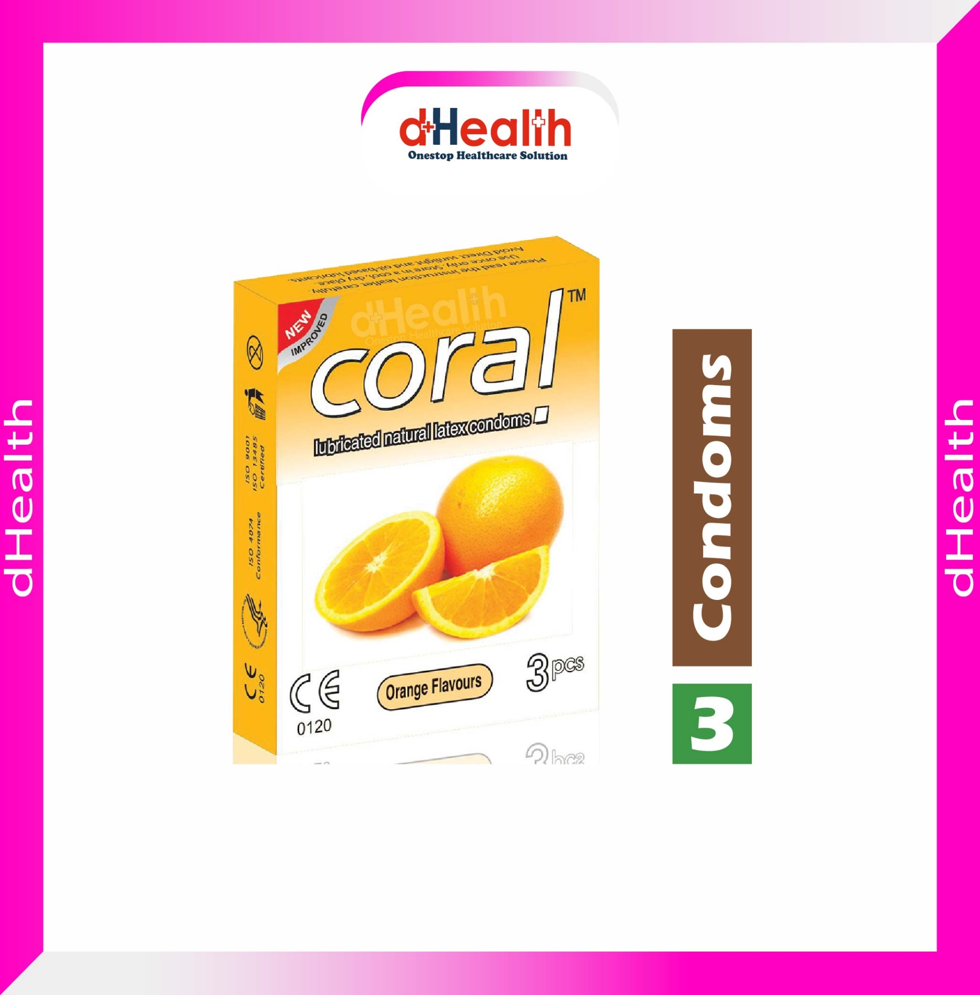 Picture of Coral Orange Flavor Condom Single Pack, 3 Pcs