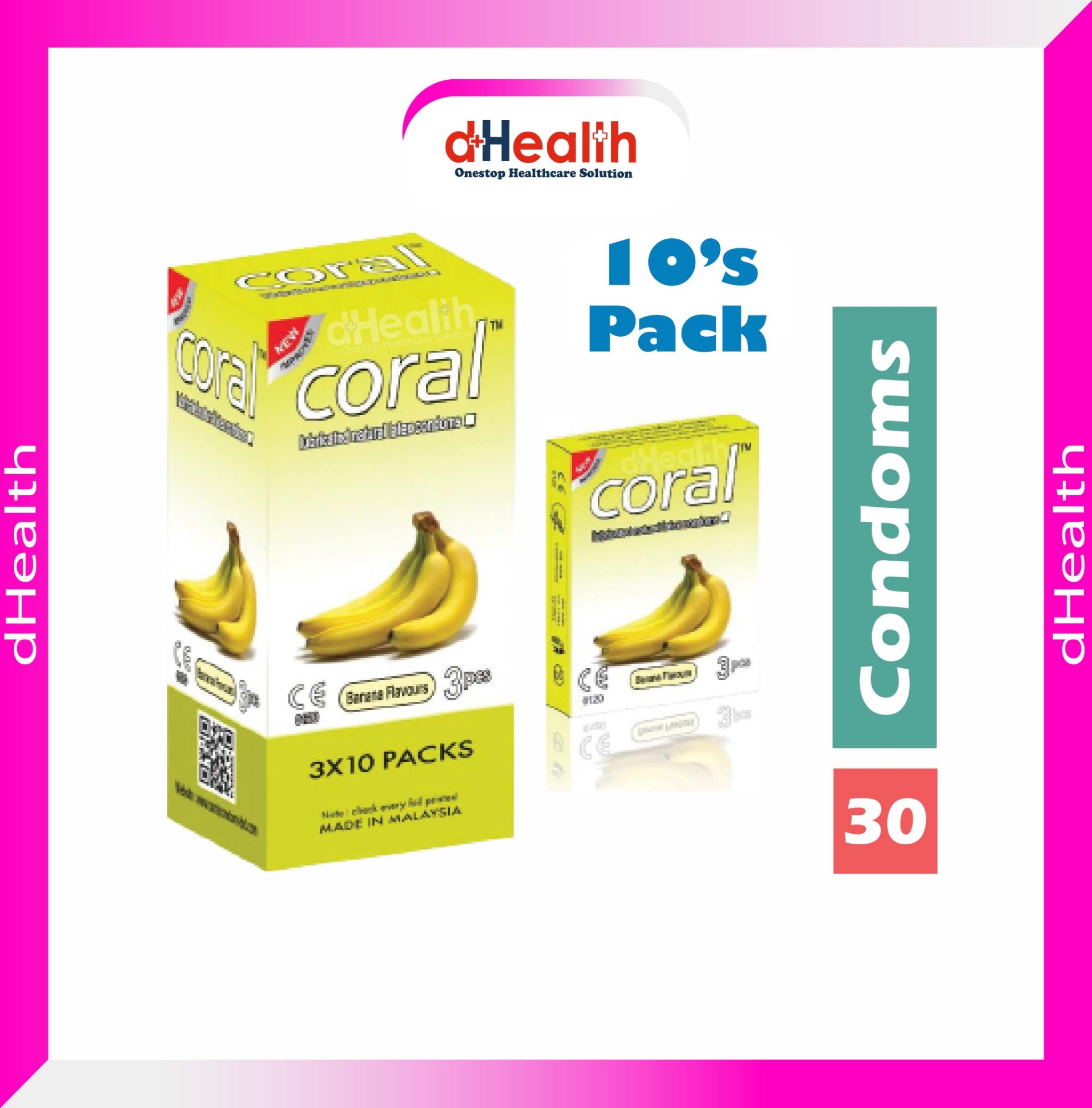 Picture of Coral Banana Flavor Condom Full Box /10's Pack (30 Pcs)