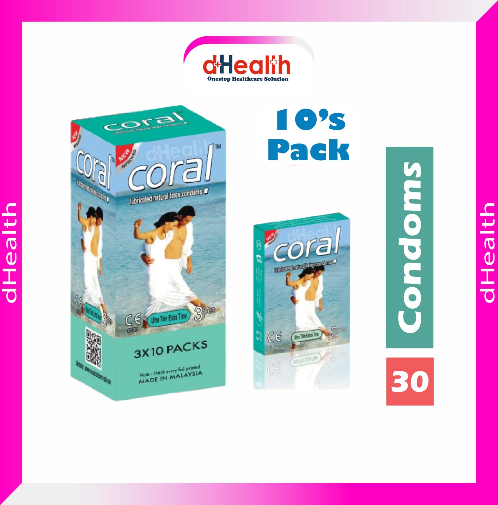 Picture of Coral Ultra Thin Extra Time Condom Full Box / 10's Pack (30 Pcs)