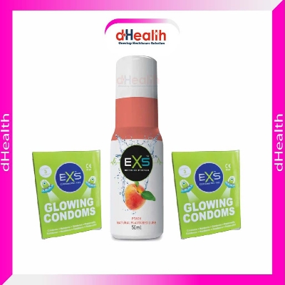 Picture of EXS 2's Glow Condom & 1 Peach Natural Flavoured Lube 50ml (UK) Combo Pack