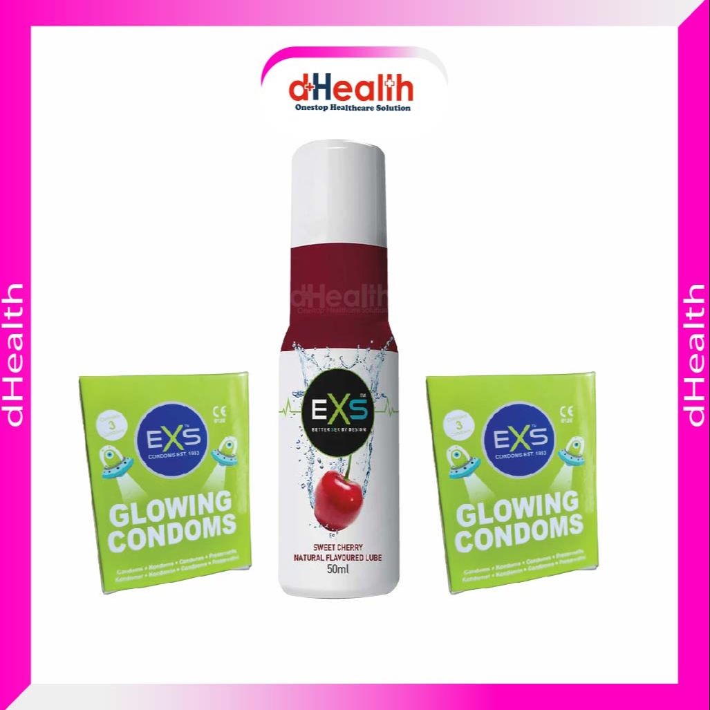 Picture of EXS 2's Glow Condom & 1 Sweet Cherry Natural Flavoured Lube 50ml (UK) Combo Pack