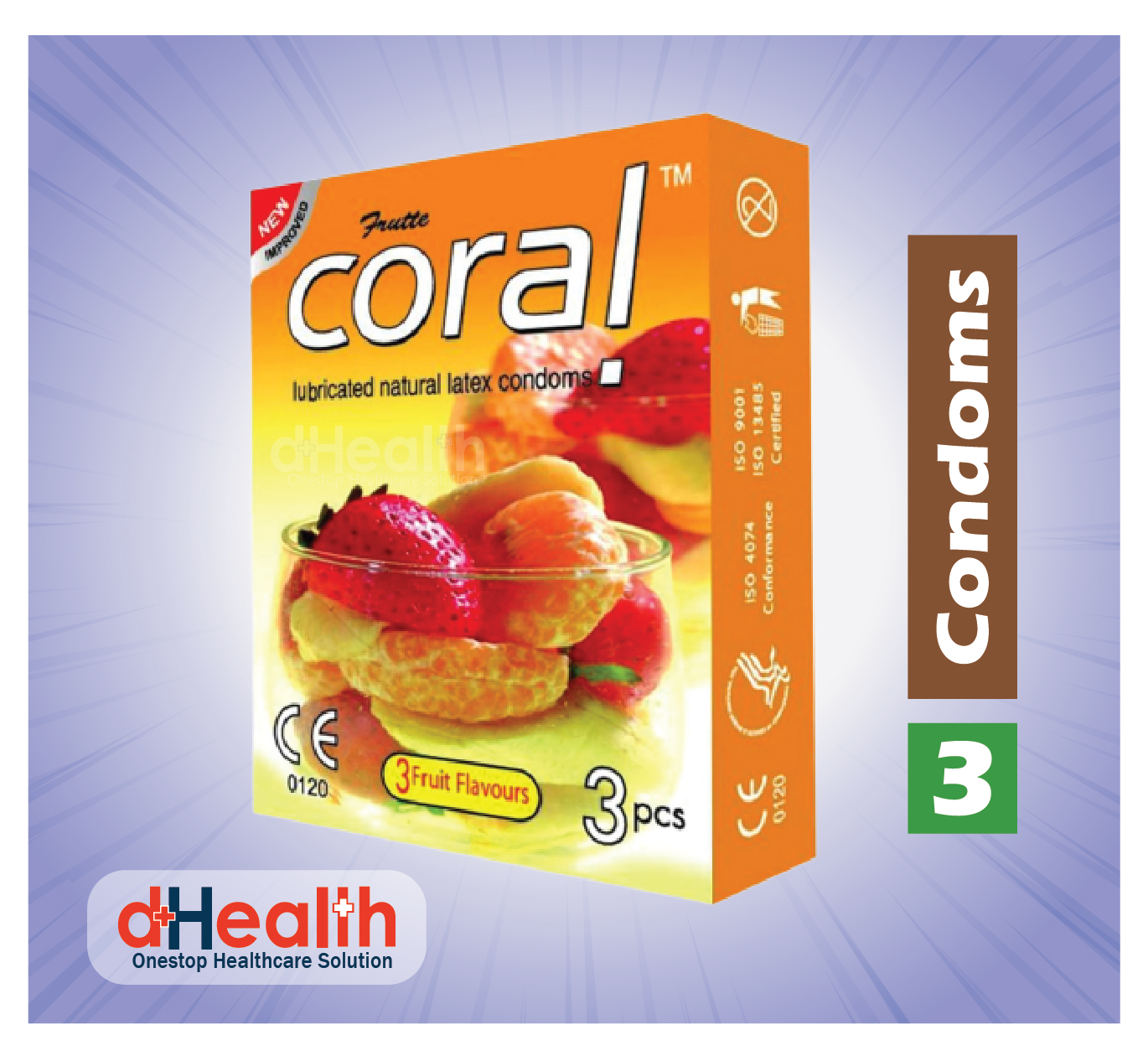 Picture of Coral 3 Fruits Flavor Condom Fruits 6's Pack (18 Pcs)