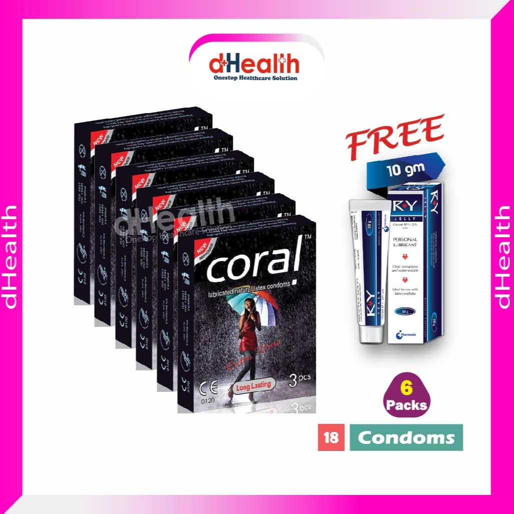 Picture of Coral Extra Time / Long Lasting Condom 6's Pack (18 Pcs)1 Ry Jelly 10g (Personal Lubricant) Free