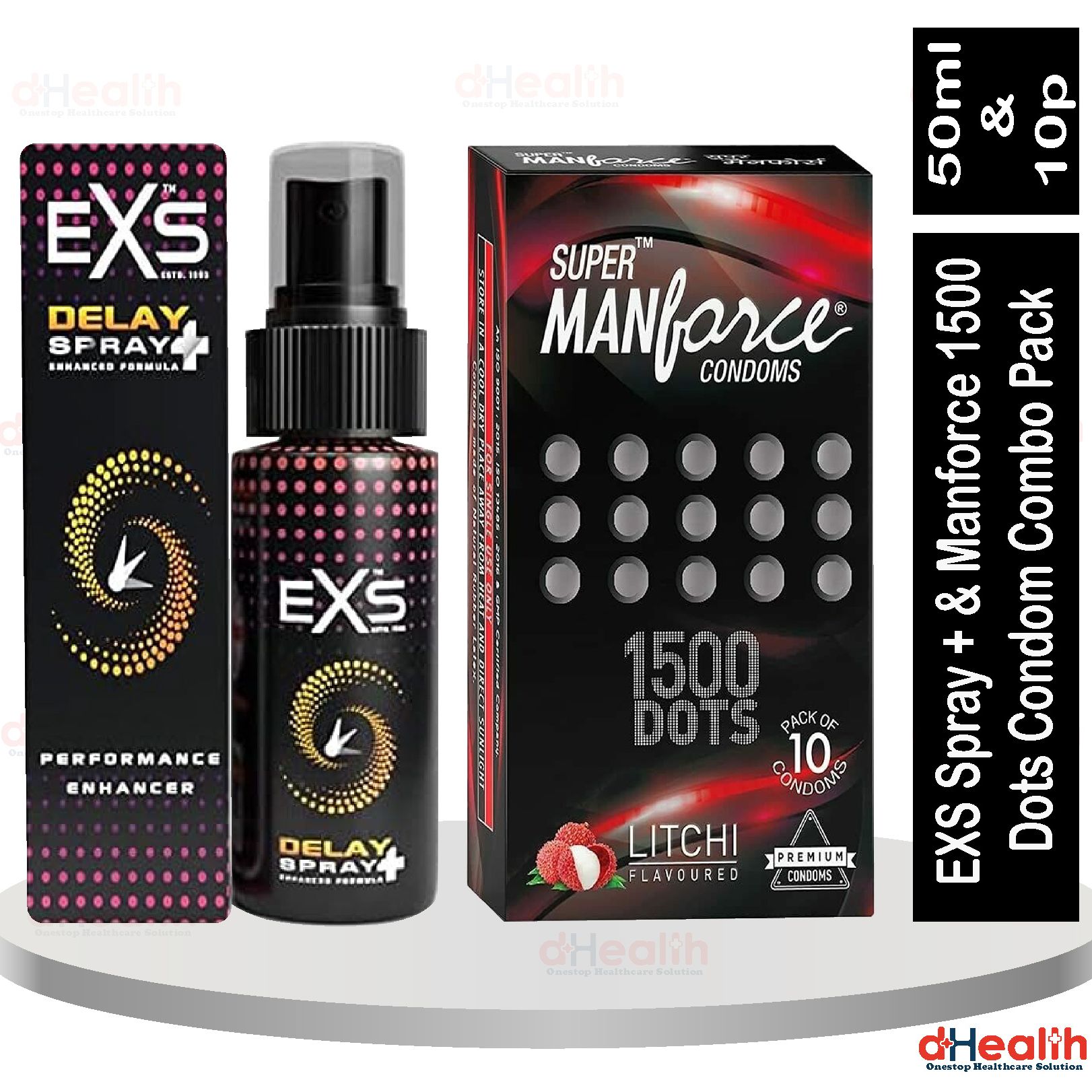 Picture of Condom & Long Lasting Delay Spray Combo - EXS Delay Spray Plus 50ml & Manforce Chocolate Flavor Condom 10pcs