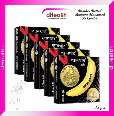 Picture of Panther Dotted Banana Flavored Condoms 5,s Combo Pack (3x5)=15pcs