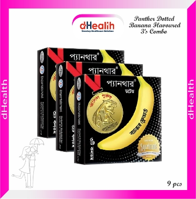 Picture of Panther Dotted Banana Flavored Condoms 3,s Combo Pack (3x3)=9pcs