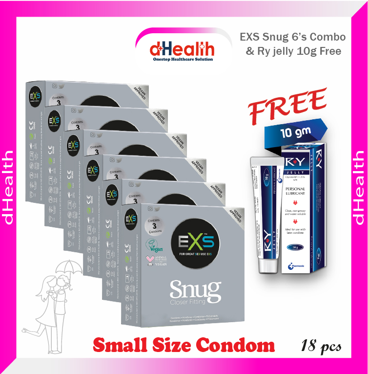 Picture of EXS Snug condom, small size condom, fit condom, closer fitting condom, tight fit  condom, 6 packs (3x6=18pcs) & Free 1pc RY Jelly 10g