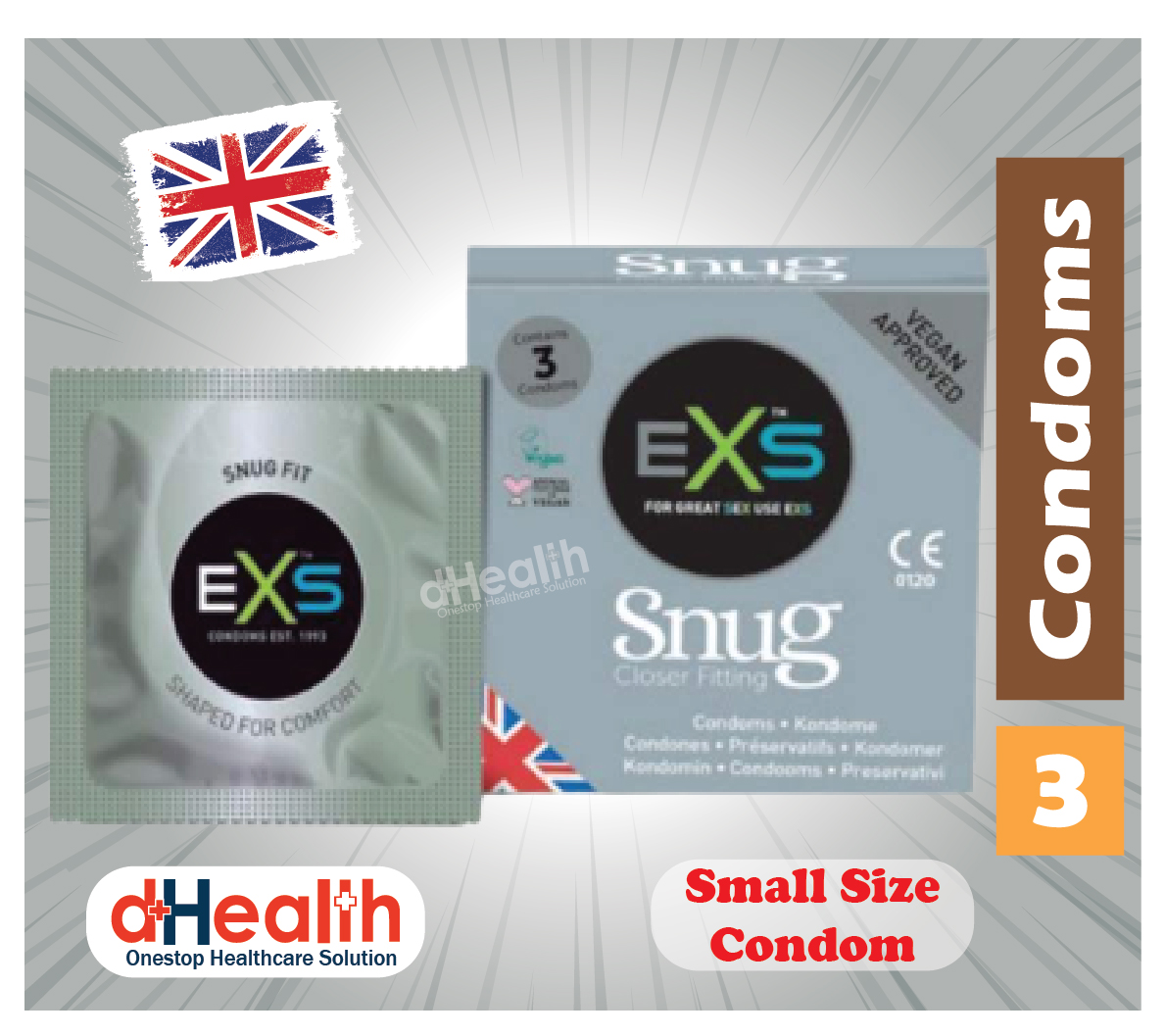 Picture of EXS Snug condom, small size condom, fit condom, closer fitting condom, tight fit  condom, 6 packs (3x6=18pcs) & Free 1pc RY Jelly 10g