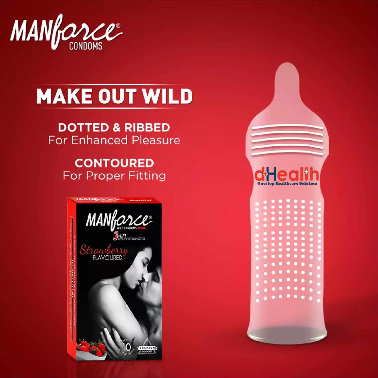 Picture of Manforce Strawberry Flavor 1500 Dots Condom 10Pcs Pack (India)