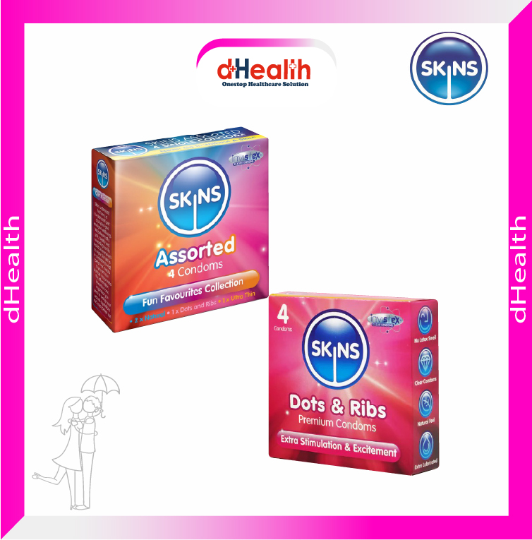 Picture of SKINS Assorted Premium & SKINS Dots & Ribs Premium Condoms 2,s Combo Pack (4x2)=8 Pcs (UK)