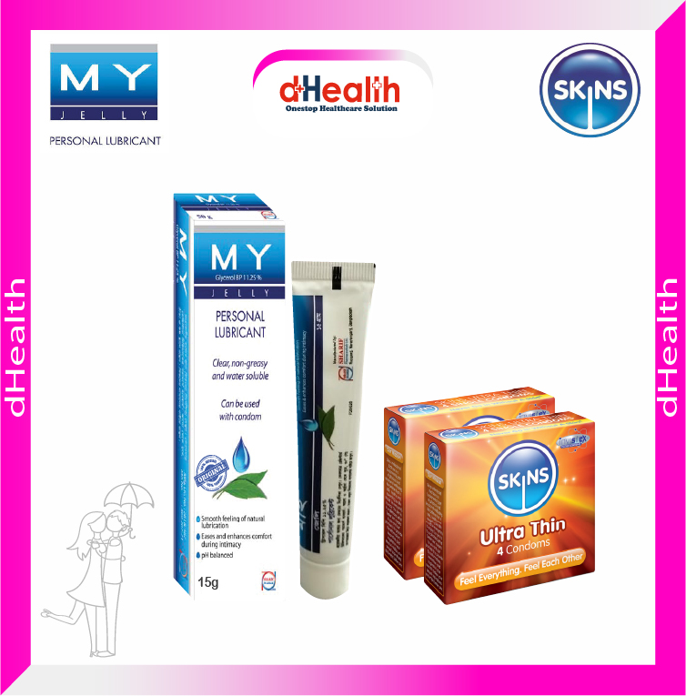 Picture of My Jelly 15gm 1 Pc & 2,s SKINS Ultra Thin Premium Condoms Combo Pack