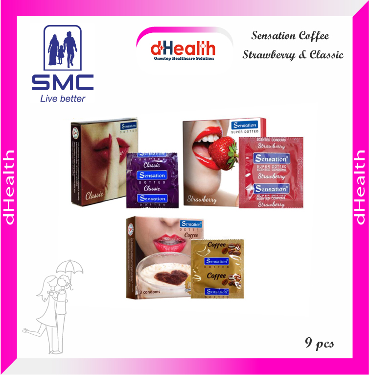 Picture of Sensation Coffee, Classic, Strawberry Condoms 3's (3x3)= 9pcs Combo Pack