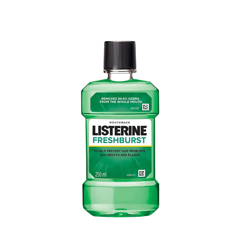 Picture of International European Product Listerine Fresh Burst Mouthwash Liquid, for fresh breath, Removes 99.9% Germs, 250ml