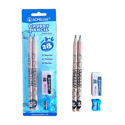 Picture of 43070 - 2B Acmeliae Chubby Pencil (Age 5-6) (3 pcs Set) with 4B Art Eraser & Sharpner
