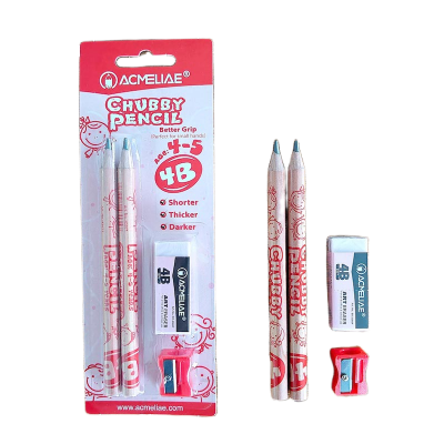 Picture of 43071 - 4B Acmeliae Chubby Pencil (Age 4-5) (3 pcs Set) with 4B Art Eraser & Sharpner