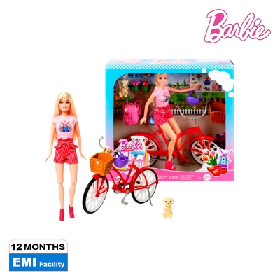 Picture of Barbie HWJ00 Pink Passport Holland Doll Set With Bicycle, Clothes, & Travel Accessories