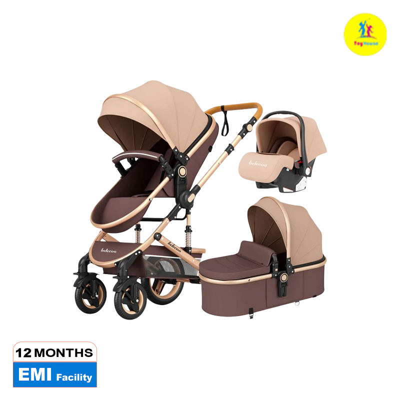 Picture of Belecoo Baby Stroller 2 in 1/3 in 1 High Landscape Pushchair Reclining Baby Carriage Foldable Pushchair Cradle Puchair
