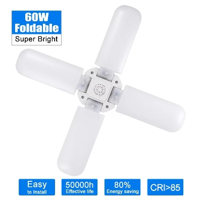 Picture of LED Garage Lights Foldable E27 Bulb 4 Adjustable Fan Blades Deformable Ceiling Lighting 6500K AC85-260V for Warehouse