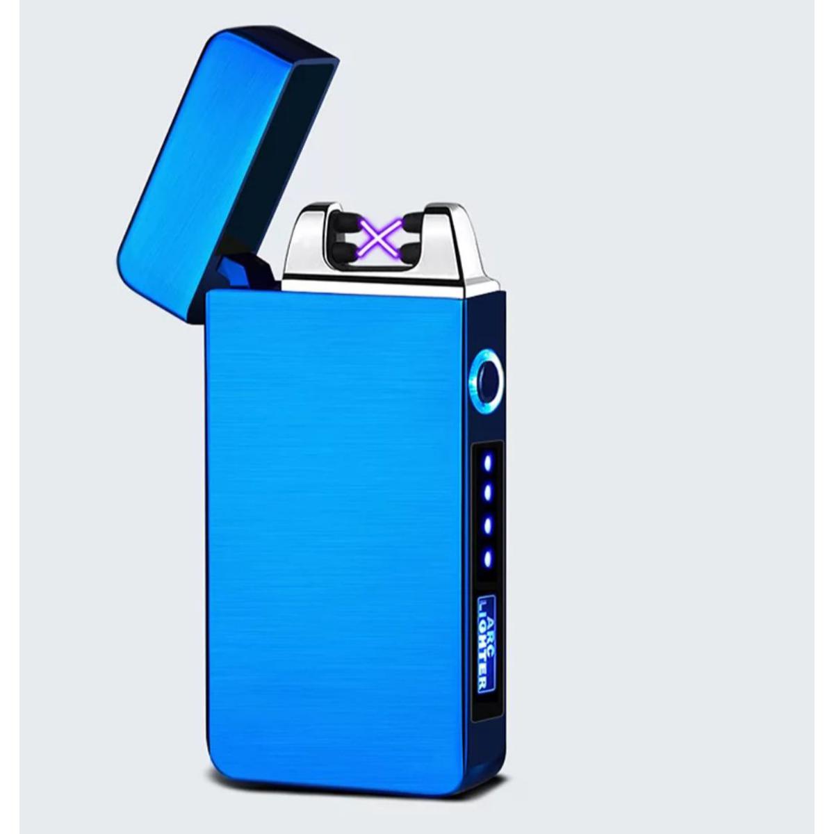 Picture of Blue Electric Windproof Dual Arc Lighter Usb Rechargeable Windproof Flameless Plasma Pulse Lighter Candle With Led Power Display