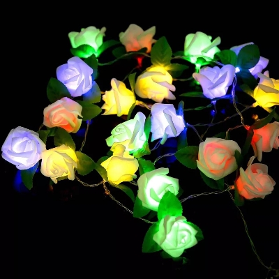 Picture of LED Rose Curtain Christmas Lights Holiday String Lights Valentine Wedding Decoration Flower Bulbs LED Lamp - Room Decoration Light