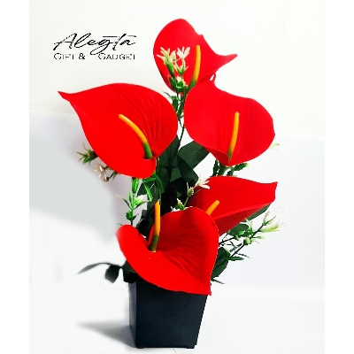 Picture of Red Anthurium Artificial Flower Balcony Potted Plant Flowers Bouquet Wedding Home Garden Decor