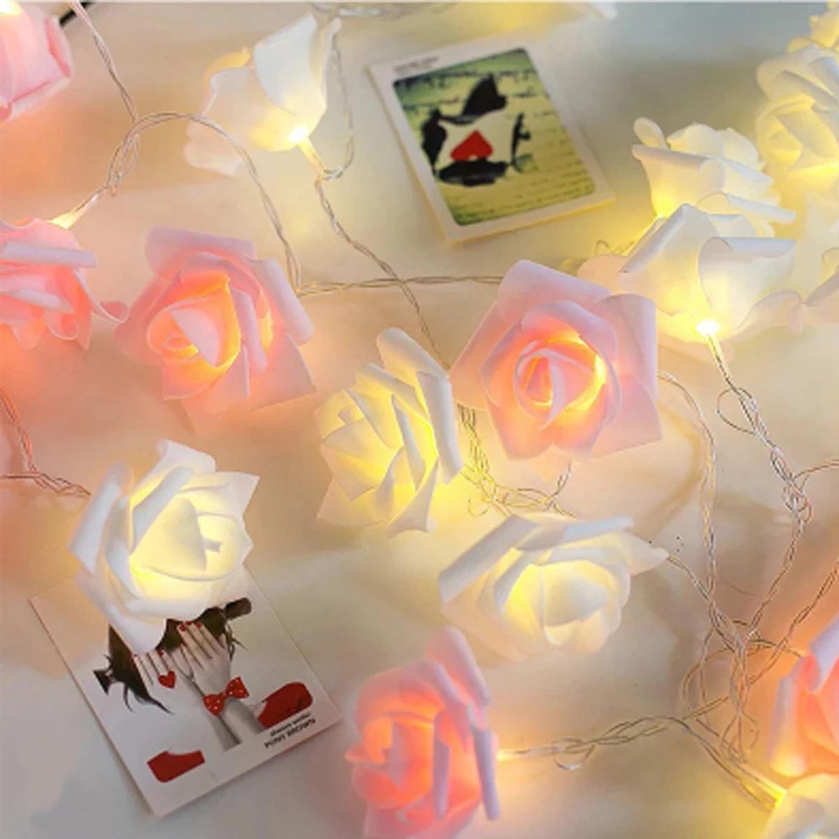 Picture of LED Rose Fairy Lights Garland Holiday String Lights Christmas Decorations for Home Room Valentine Wedding Party Decor