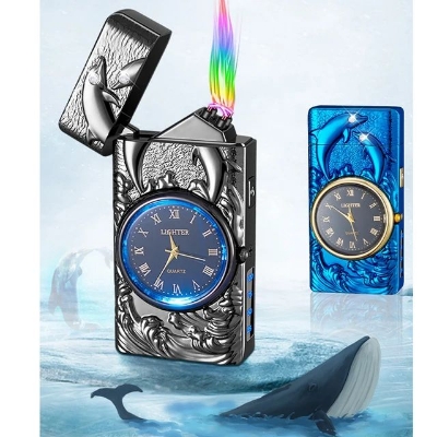 Picture of Multifunctional digital power display double arc pulse electronic lighter clock Quartz watch men's gift lighter
