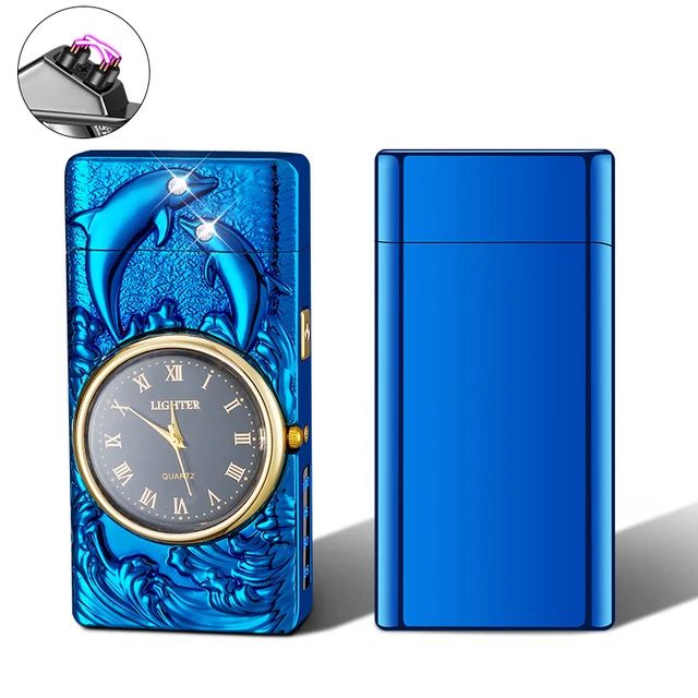 Picture of Multifunctional digital power display double arc pulse electronic lighter clock Quartz watch men's gift lighter
