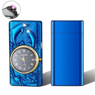 Picture of Multifunctional digital power display double arc pulse electronic lighter clock Quartz watch men's gift lighter