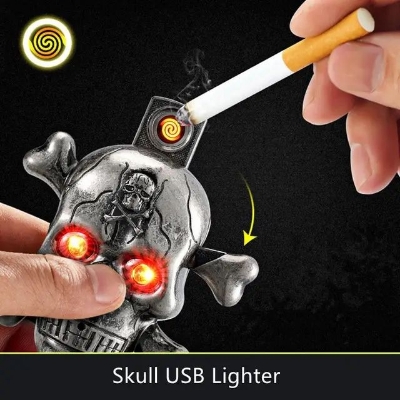 Picture of Skull Windproof Lighter Electronic USB Flame less Metal