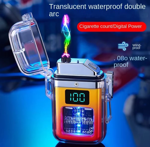 Picture of Outdoor Lighting Waterproof Electric Arc Lighter Transparent Shell USB Rechargeable LED Power Display Easy to Portable