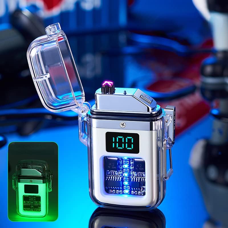 Picture of Outdoor Lighting Waterproof Electric Arc Lighter Transparent Shell USB Rechargeable LED Power Display Easy to Portable