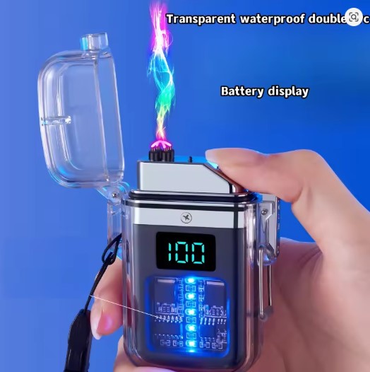 Picture of Outdoor Lighting Waterproof Electric Arc Lighter Transparent Shell USB Rechargeable LED Power Display Easy to Portable
