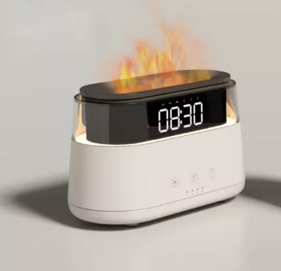 Picture of 3D Flame Light Aroma Essential Oil Diffuser with Alarm Clock 180ml Cool Mist Air Humidifier with Time Display