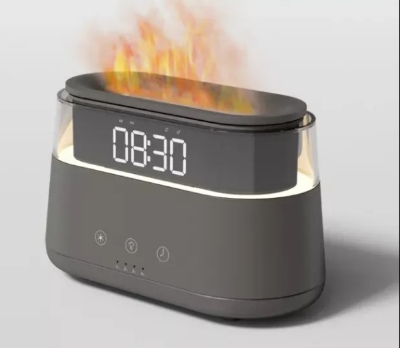 Picture of 3D Flame Light Aroma Essential Oil Diffuser with Alarm Clock 180ml Cool Mist Air Humidifier with Time Display