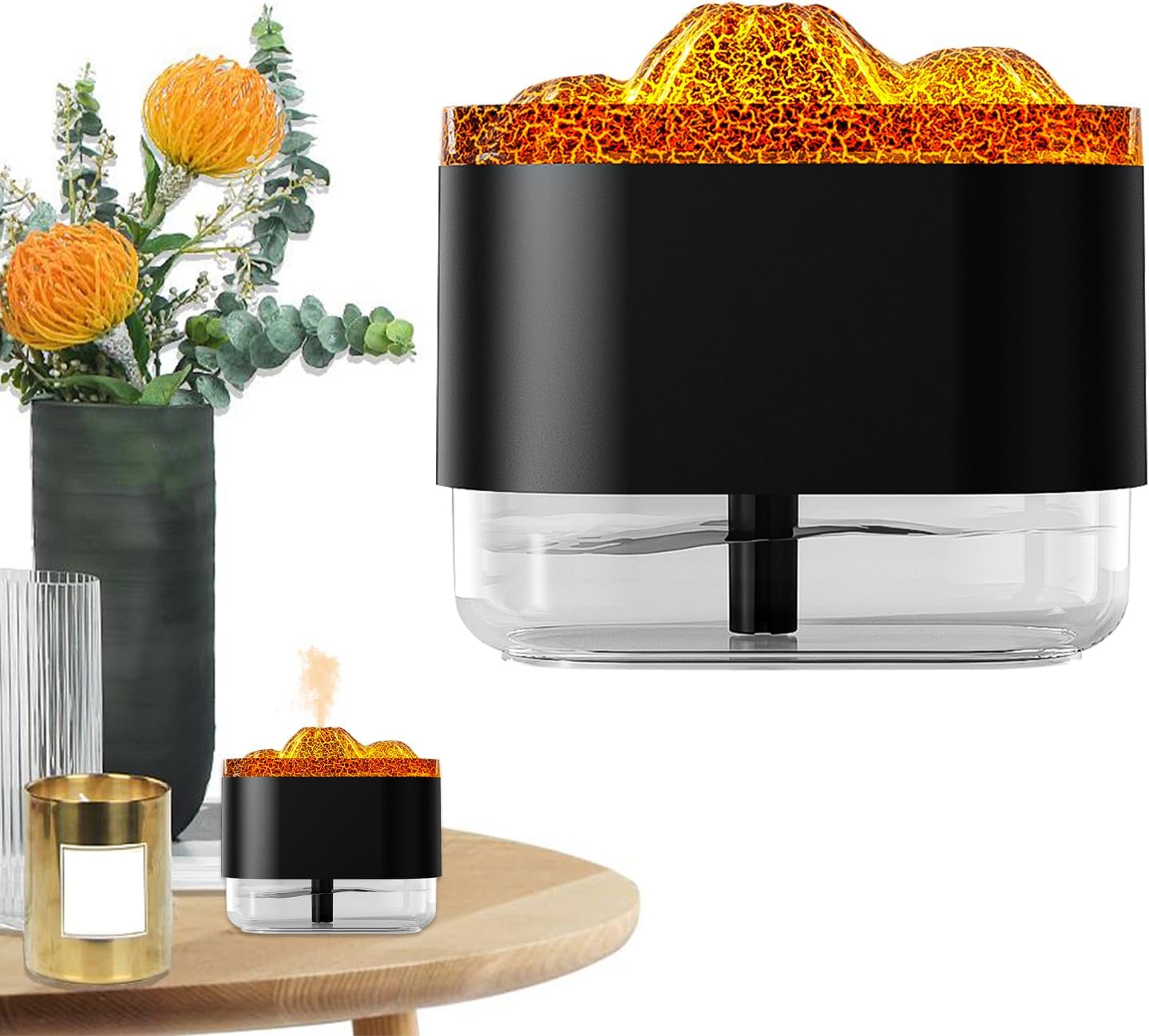 Picture of 300ML 7 Colorful Lights Volcano Flame Diffuser Volcano Humidifier Diffuser Essential Oils Mini Diffuser Aroma Diffuser