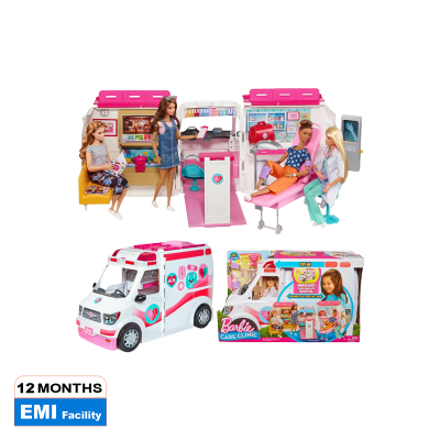 Picture of Barbie Care Clinic Playset ​​​ with more than 20 accessories Emergency transforms into a hospital of more than 2 feet with lights and sounds-FRM19
