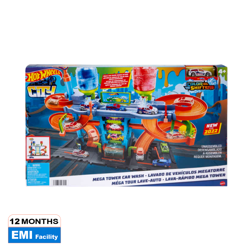 Picture of Hot Wheels Mega Tower City Car Wash Station 1 Vehicle Color Shifters Hot and Cold Water Trays for Colour Changes-HDP05