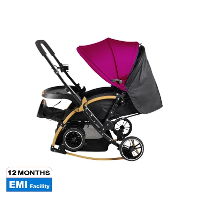 Picture of Baby Stroller C3 A Pram for Your Baby with Rocking Mood and Adjustable Handle Bar Best Premium Quality Prams Trolly- Magenta , Blue.Coffee,Ash Color