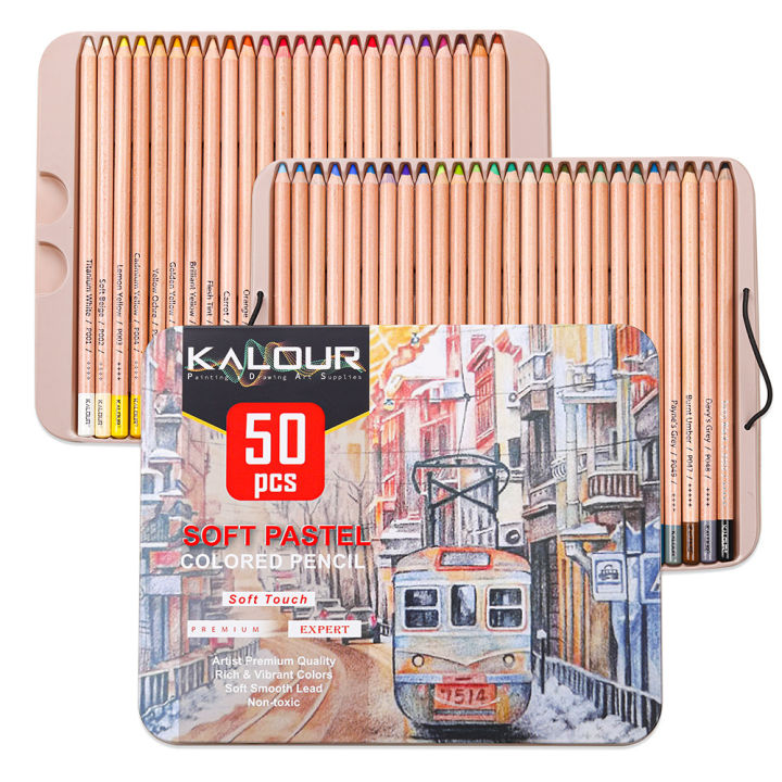 Picture of KALOUR 50 Piece Professional Soft Pastel Colored Pencil Wood Skin Tints Pastel Colored Pencils For Artist Coloring Art Supplies