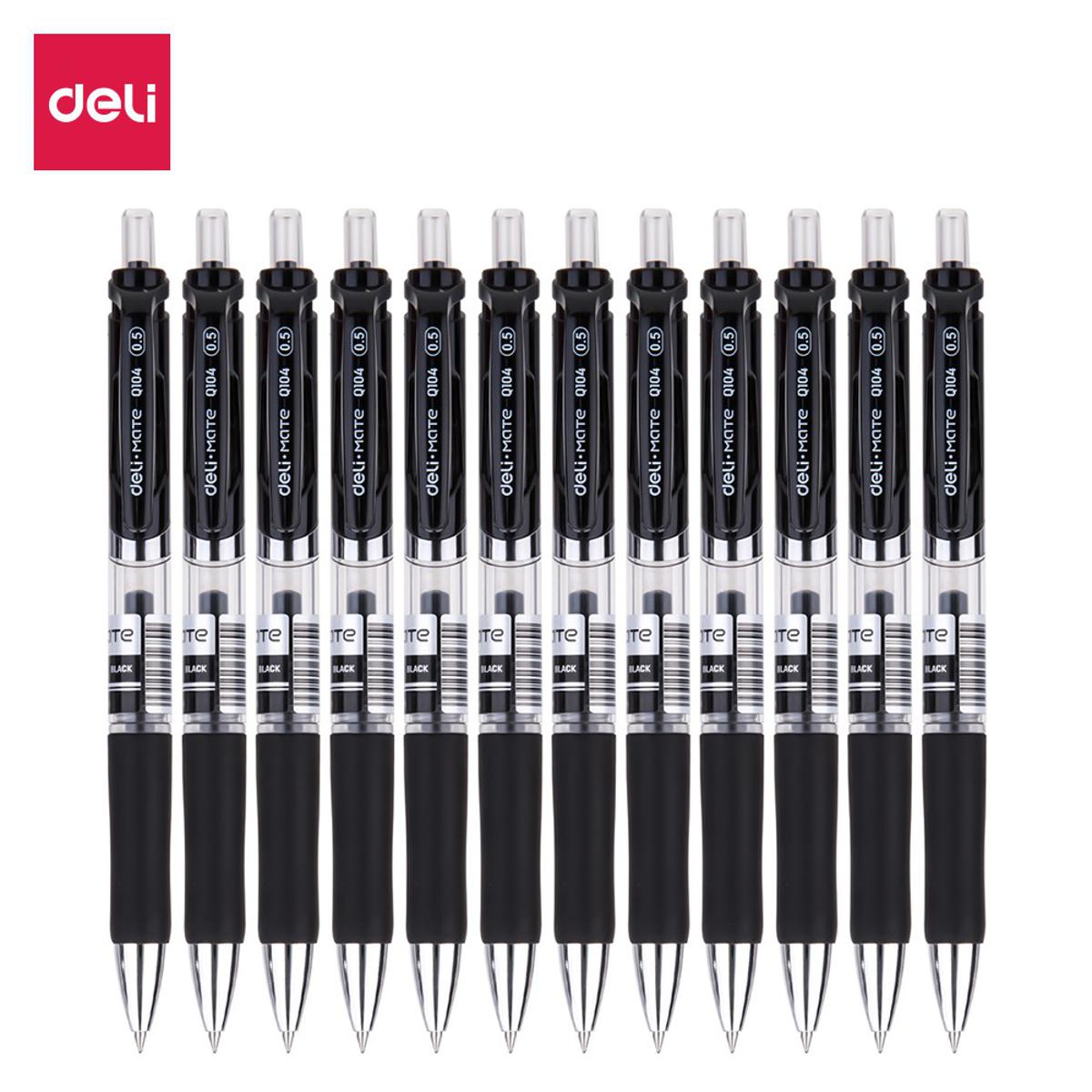 Picture of Deli EQ10420 Gel Pen Spring Tip (Black) 12 PCS