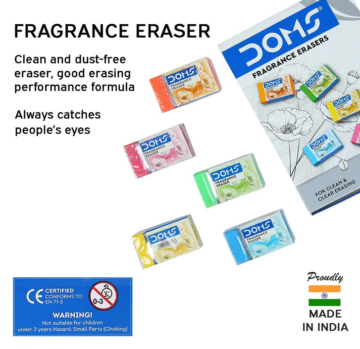 Picture of Doms Non-Toxic Fragrance Erasers Set | For Clean & Clear Erasing | Stationery Gift Item For Kids & Students | Playful Body Colors | Pack of 5 Pieces