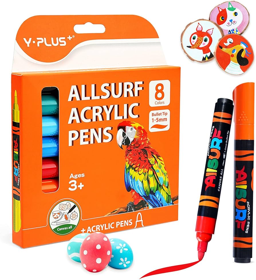 Picture of YPLUS Acrylic Paint Pens for Kids, Permanent Fabric Markers Waterproof, Acrylic Markers Painting for Rock Clothes Wood and More - 8 Colours