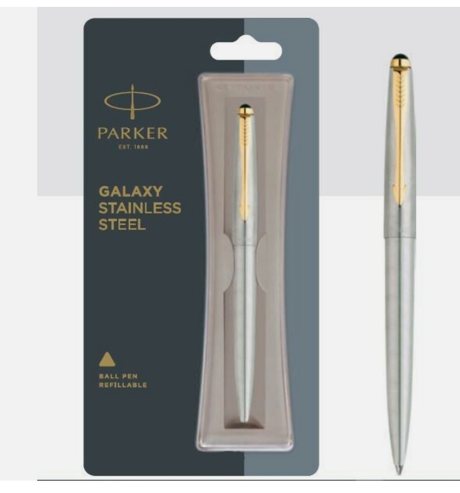 Picture of Parker Galaxy Stainless Steel Gold Trim Ballpoint Pen  Blue Ink